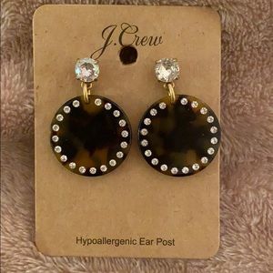 J Crew Tortoise and Crystal Disk Earrings